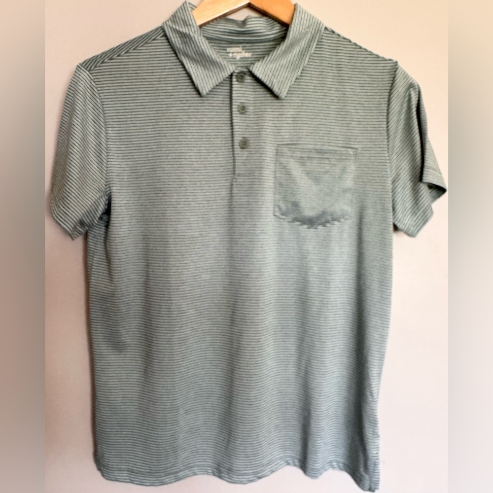 Boys' Light Green Striped Polo Shirt with Chest Pocket